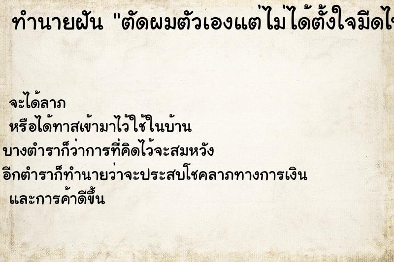 ทำนายฝันตัดผมตัวเองแต่ไม่ได้ตั้งใจมีดไปโดนผมขาด ทำนายฝันทำนายฝันตัดผมตัวเองแต่ไม่ได้ตั้งใจมีดไปโดนผมขาด
