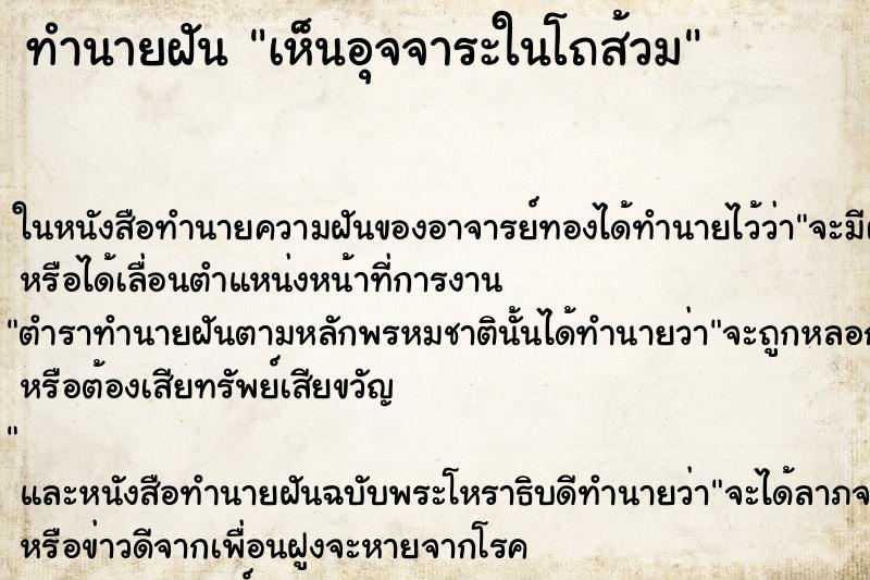ทำนายฝัน เห็นอุจจาระในโถส้วม ทำนายฝัน เห็นอุจจาระในโถส้วม