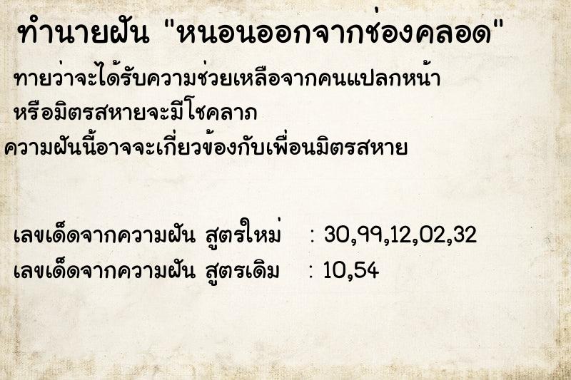 ทำนายฝัน หนอนออกจากช่องคลอด ทำนายฝัน หนอนออกจากช่องคลอด
