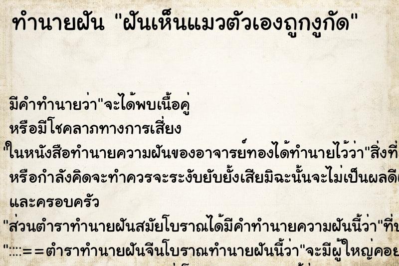 ทำนายฝันทำนายฝันฝันเห็นแมวตัวเองถูกงูกัด