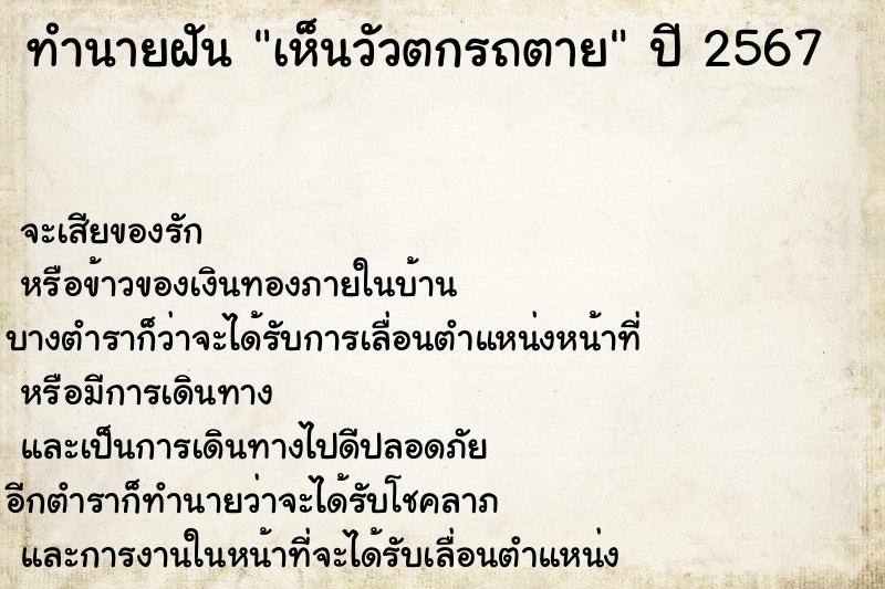 ทำนายฝันเห็นวัวตกรถตาย ทำนายฝันทำนายฝันเห็นวัวตกรถตาย