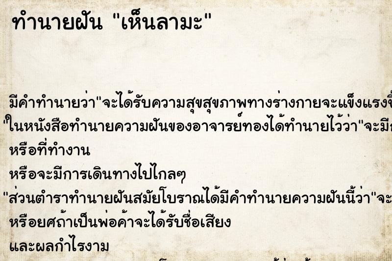 ทำนายฝัน เห็นลามะ ทำนายฝัน เห็นลามะ