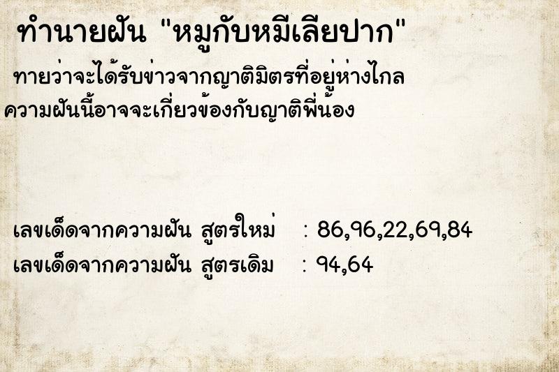 ทำนายฝันหมูกับหมีเลียปาก ทำนายฝันทำนายฝันหมูกับหมีเลียปาก