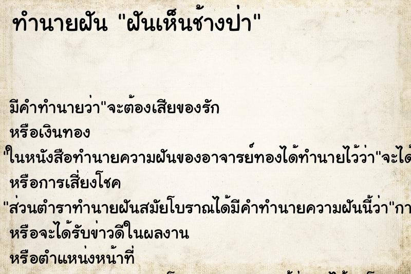ทำนายฝัน ฝันเห็นช้างป่า ทำนายฝัน ฝันเห็นช้างป่า