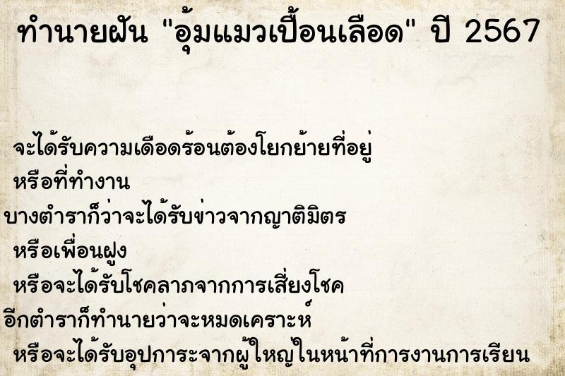 ทำนายฝันอุ้มแมวเปื้อนเลือด ทำนายฝันทำนายฝันอุ้มแมวเปื้อนเลือด