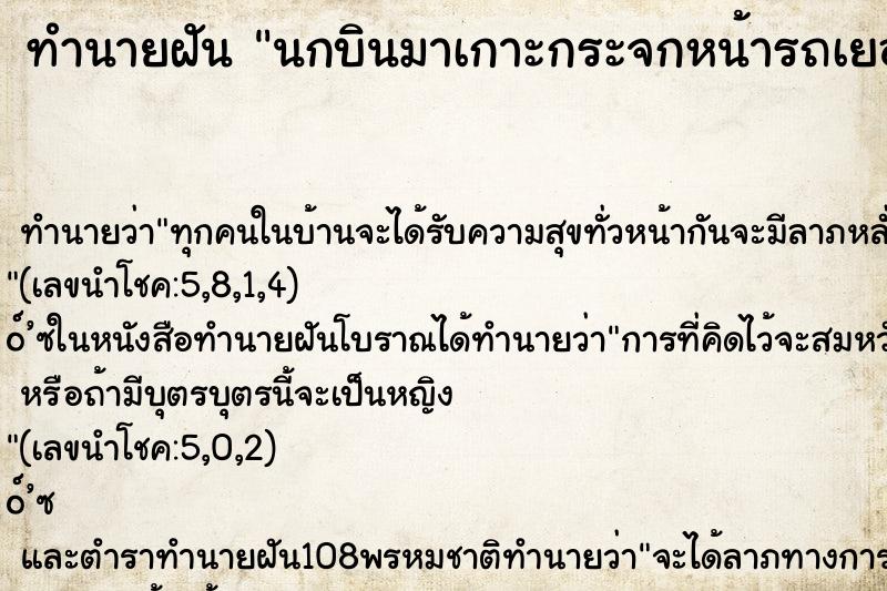 ทำนายฝันนกบินมาเกาะกระจกหน้ารถเยอะมาก ทำนายฝันทำนายฝันนกบินมาเกาะกระจกหน้ารถเยอะมาก