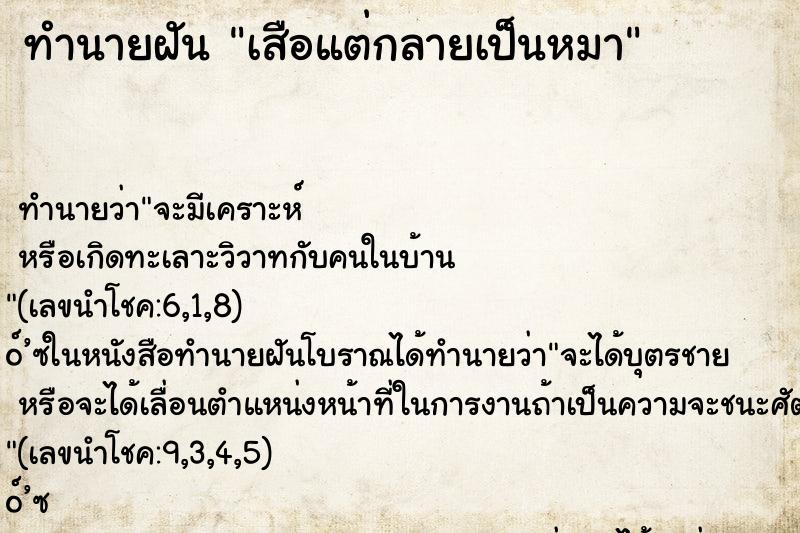 ทำนายฝัน เสือแต่กลายเป็นหมา ตำราโบราณ แม่นที่สุดในโลก