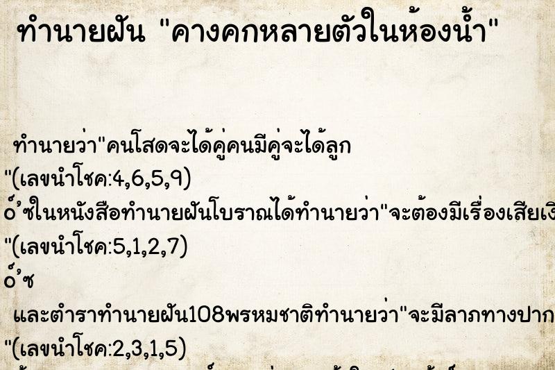 ทำนายฝัน คางคกหลายตัวในห้องน้ำ ทำนายฝัน คางคกหลายตัวในห้องน้ำ