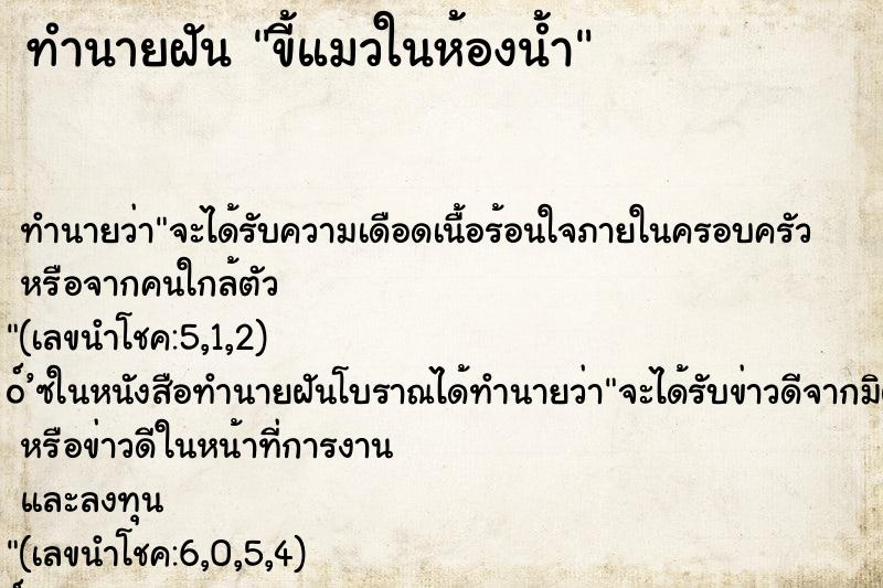 ทำนายฝันทำนายฝันขี้แมวในห้องน้ำ