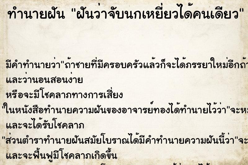 ทำนายฝัน ฝันว่าจับนกเหยี่ยวได้คนเดียว ทำนายฝัน ฝันว่าจับนกเหยี่ยวได้คนเดียว