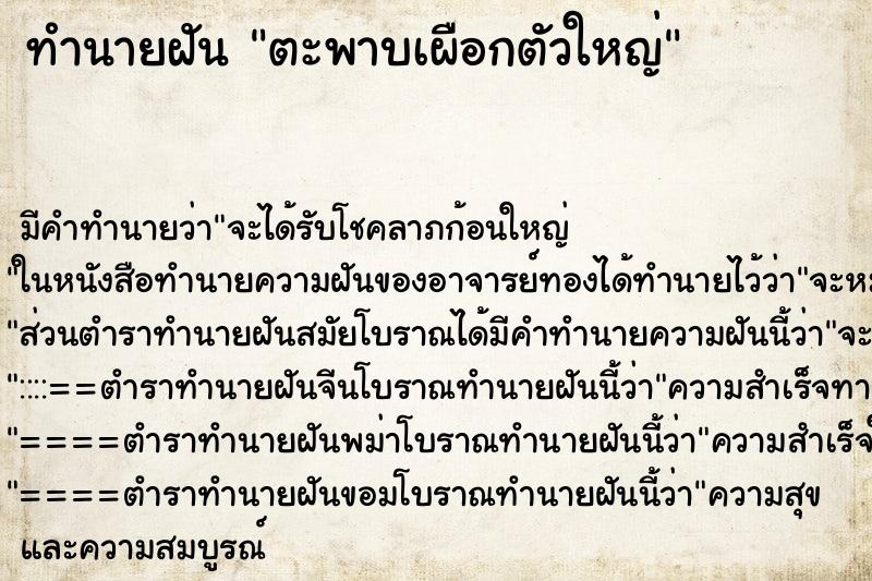 ทำนายฝัน ตะพาบเผือกตัวใหญ่ ทำนายฝัน ตะพาบเผือกตัวใหญ่