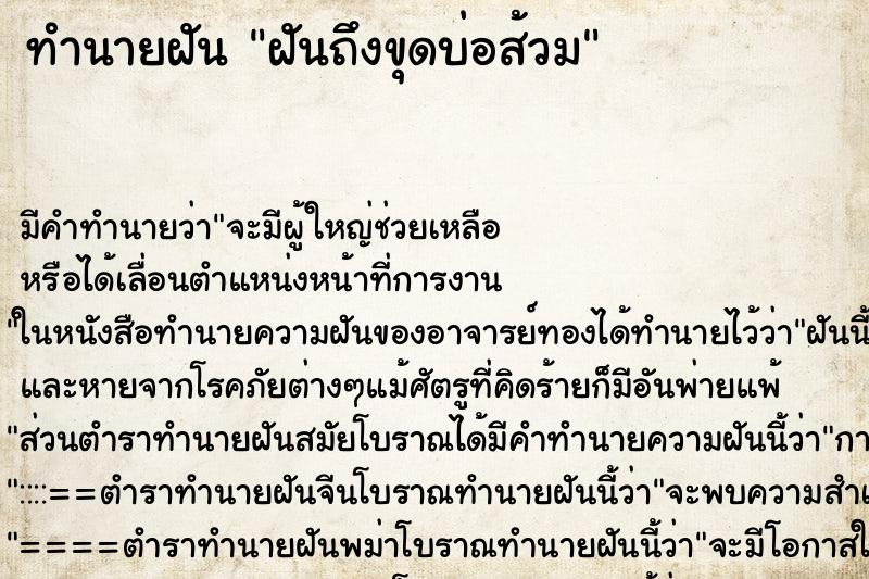 ทำนายฝัน ฝันถึงขุดบ่อส้วม ทำนายฝัน ฝันถึงขุดบ่อส้วม