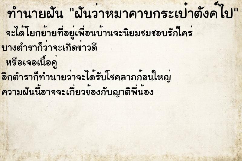 ทำนายฝันฝันว่าหมาคาบกระเป๋าตังค์ไป ทำนายฝันทำนายฝันฝันว่าหมาคาบกระเป๋าตังค์ไป
