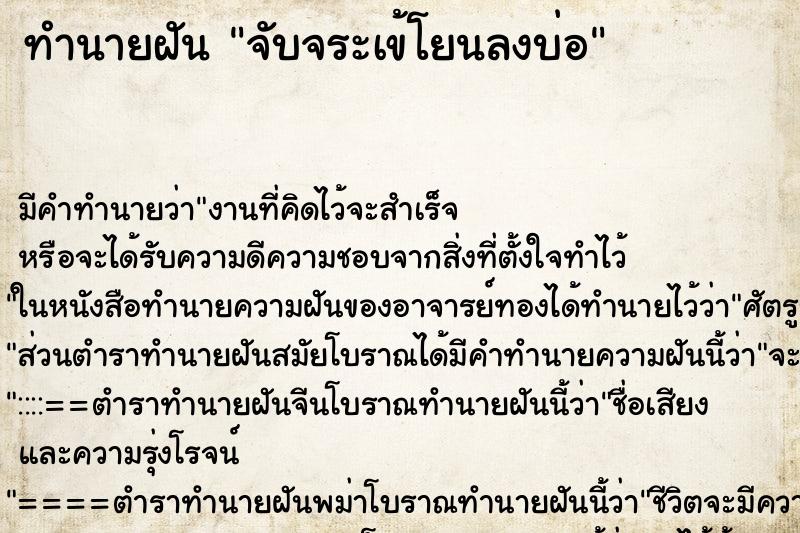 ทำนายฝัน จับจระเข้โยนลงบ่อ ทำนายฝัน จับจระเข้โยนลงบ่อ