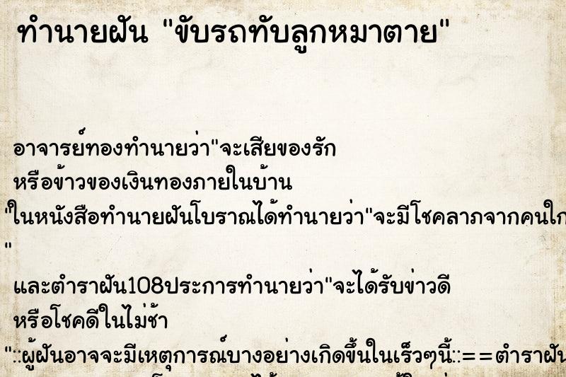 ทำนายฝัน ขับรถทับลูกหมาตาย