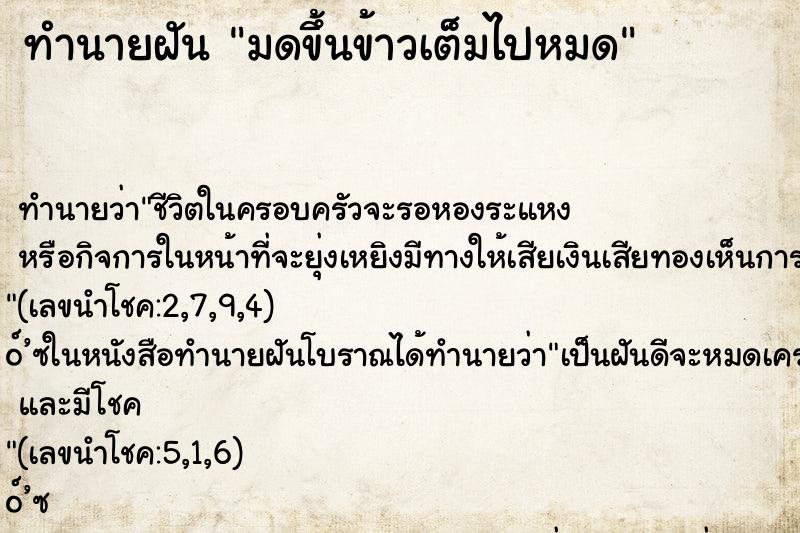 ทำนายฝัน มดขึ้นข้าวเต็มไปหมด ทำนายฝัน มดขึ้นข้าวเต็มไปหมด