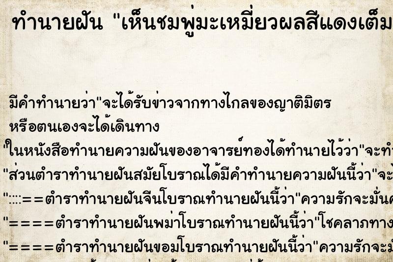 ทำนายฝัน เห็นชมพู่มะเหมี่ยวผลสีแดงเต็มต้น ทำนายฝัน เห็นชมพู่มะเหมี่ยวผลสีแดงเต็มต้น