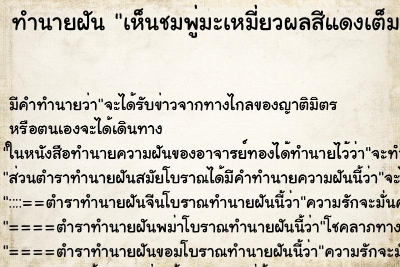 ทำนายฝัน เห็นชมพู่มะเหมี่ยวผลสีแดงเต็มต้น ตำราโบราณ แม่นที่สุดในโลก