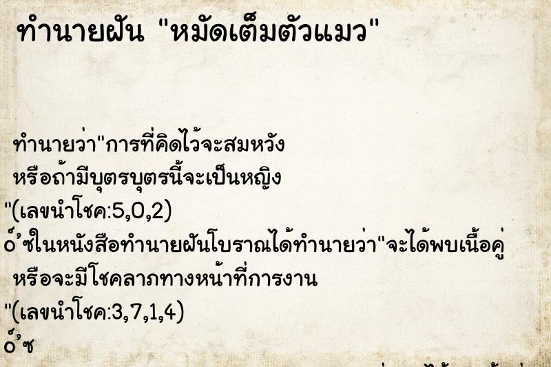 ทำนายฝัน หมัดเต็มตัวแมว