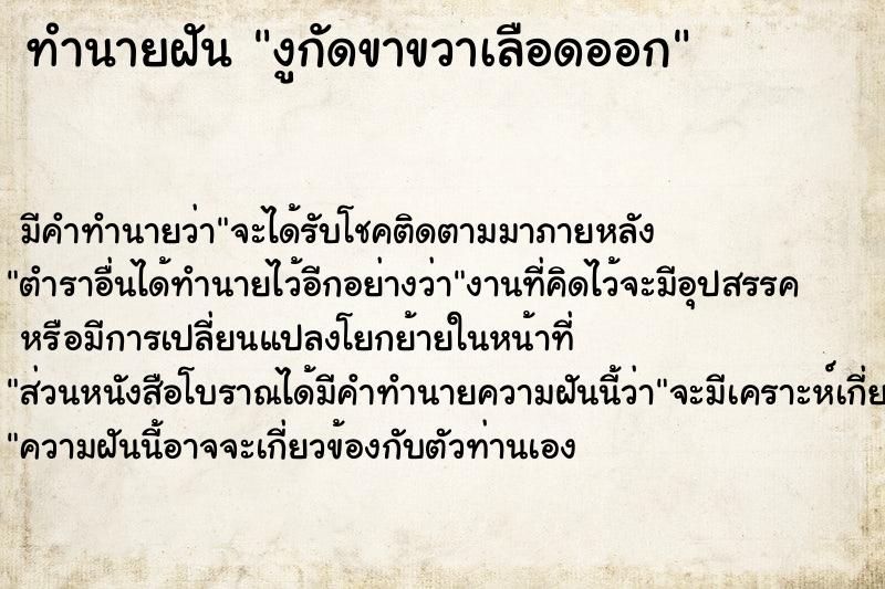 ทำนายฝัน งูกัดขาขวาเลือดออก ทำนายฝัน งูกัดขาขวาเลือดออก