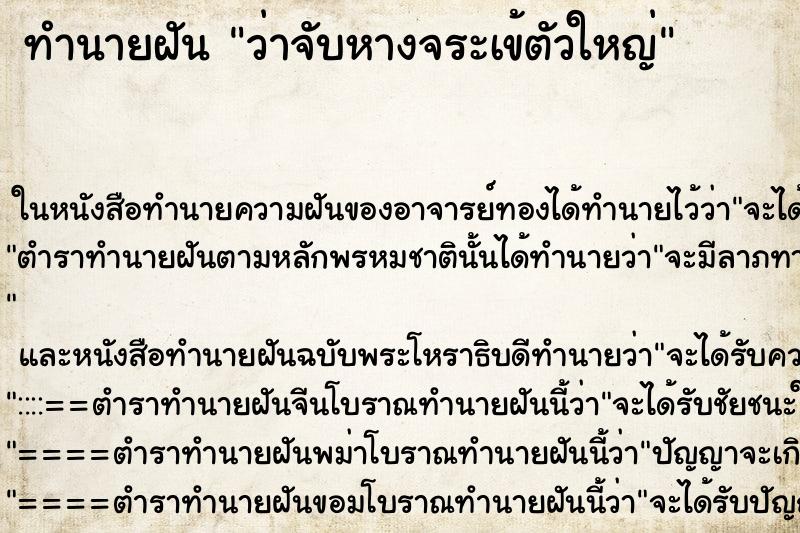 ทำนายฝันว่าจับหางจระเข้ตัวใหญ่ ทำนายฝันทำนายฝันว่าจับหางจระเข้ตัวใหญ่