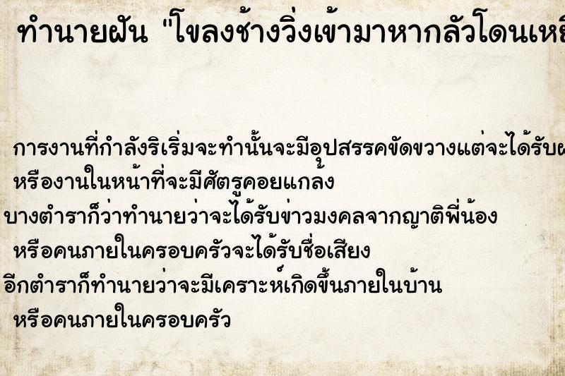 ทำนายฝัน โขลงช้างวิ่งเข้ามาหากลัวโดนเหยียบก็วิ่งหาที่หลบ