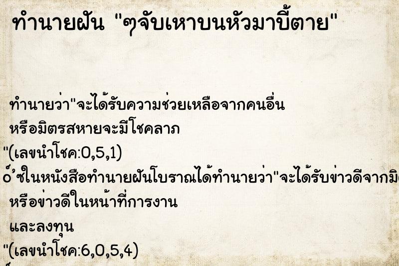 ทำนายฝัน ๆจับเหาบนหัวมาบี้ตาย ทำนายฝัน ๆจับเหาบนหัวมาบี้ตาย