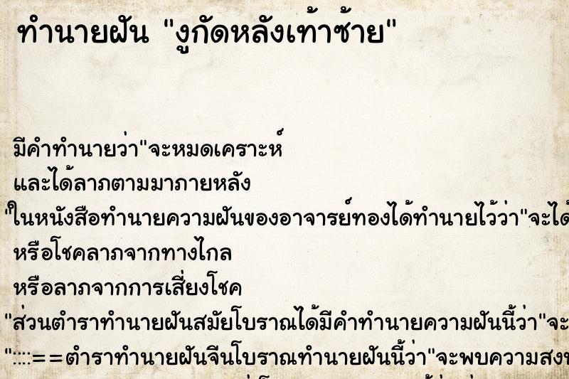 ทำนายฝัน งูกัดหลังเท้าซ้าย ทำนายฝัน งูกัดหลังเท้าซ้าย