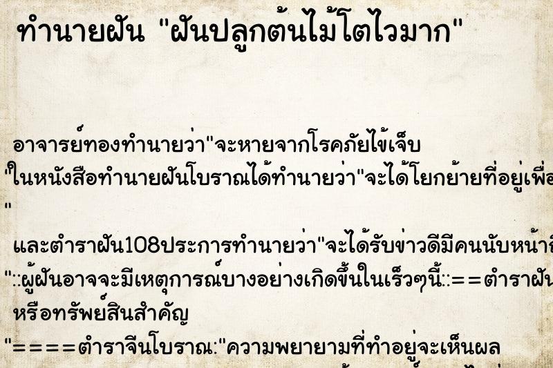ทำนายฝันฝันปลูกต้นไม้โตไวมาก ทำนายฝันทำนายฝันฝันปลูกต้นไม้โตไวมาก