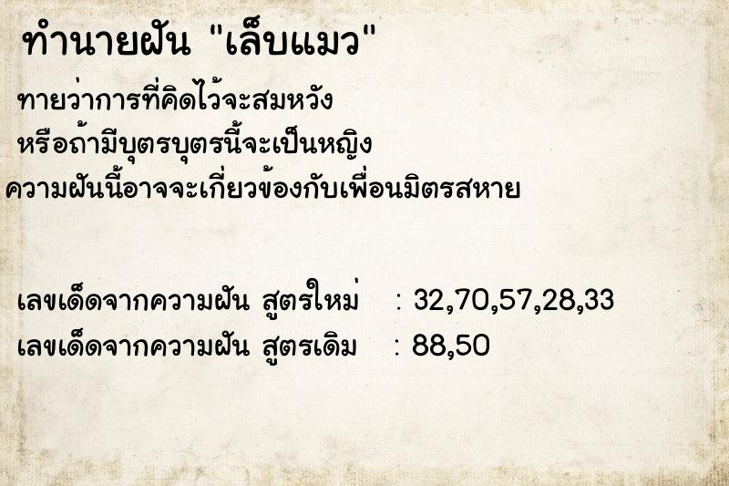 ทำนายฝัน เล็บแมว ทำนายฝัน เล็บแมว