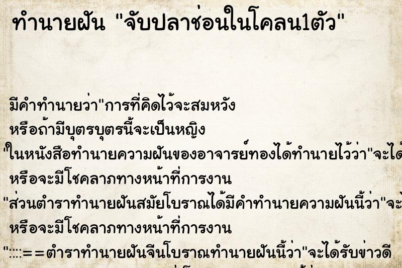 ทำนายฝันทำนายฝันจับปลาช่อนในโคลน1ตัว