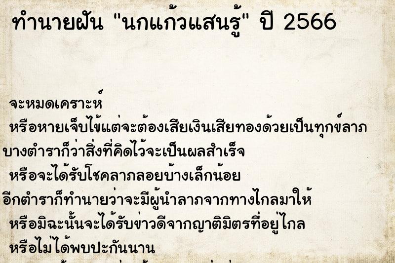 ทำนายฝันทำนายฝันนกแก้วแสนรู้