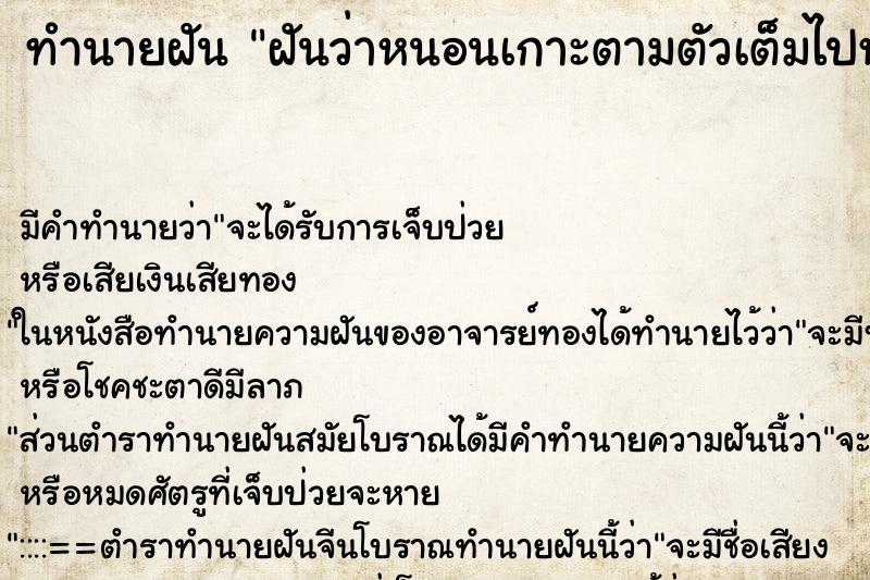 ทำนายฝัน ฝันว่าหนอนเกาะตามตัวเต็มไปหมด ทำนายฝัน ฝันว่าหนอนเกาะตามตัวเต็มไปหมด