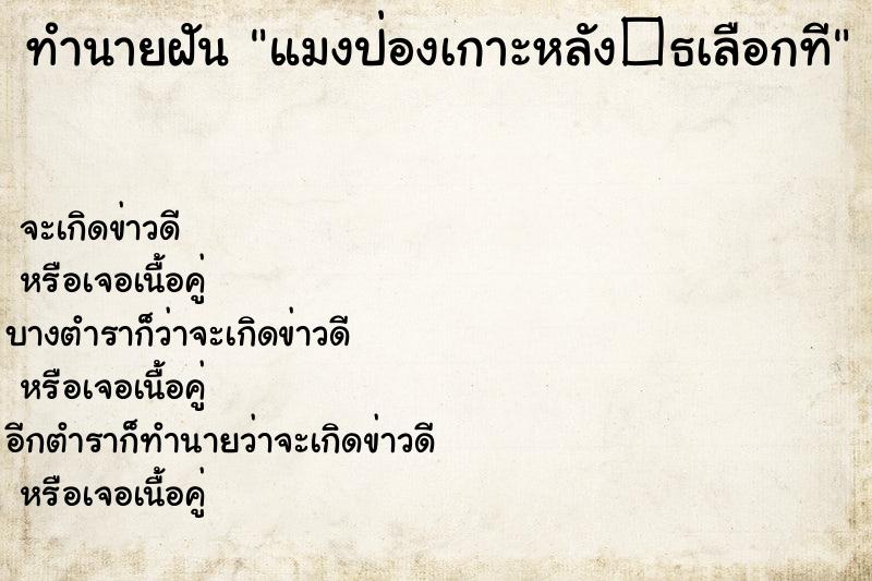 ทำนายฝันทำนายฝันแมงป่องเกาะหลัง�¸เลือกที