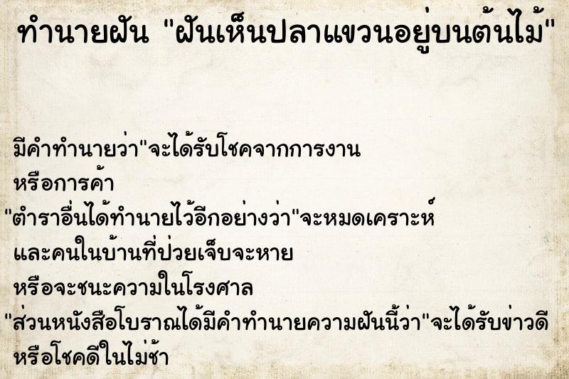 ทำนายฝันฝันเห็นปลาแขวนอยู่บนต้นไม้ ทำนายฝันทำนายฝันฝันเห็นปลาแขวนอยู่บนต้นไม้