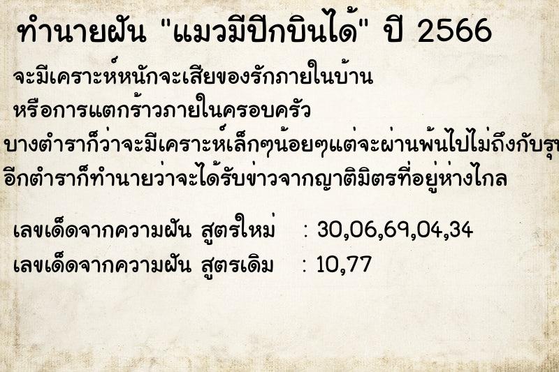 ทำนายฝัน แมวมีปีกบินได้ ตำราโบราณ แม่นที่สุดในโลก