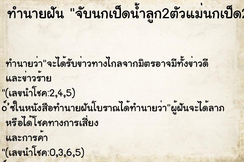 ทำนายฝันจับนกเป็ดน้ำลูก2ตัวแม่นกเป็ด2ตัว ทำนายฝันทำนายฝันจับนกเป็ดน้ำลูก2ตัวแม่นกเป็ด2ตัว