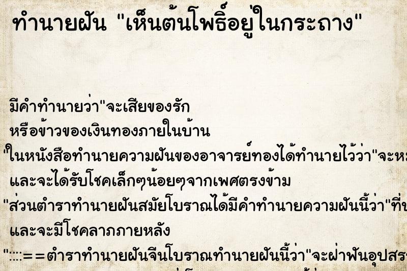 ทำนายฝันทำนายฝันเห็นต้นโพธิ์อยู่ในกระถาง