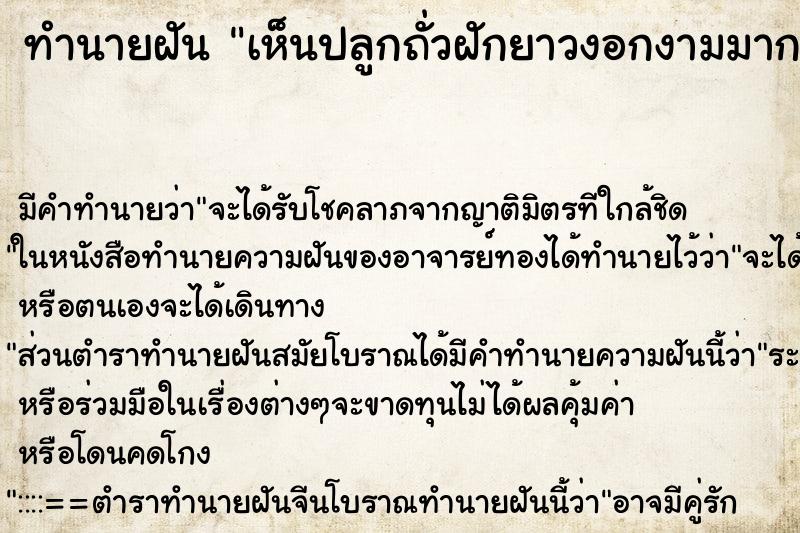 ทำนายฝัน เห็นปลูกถั่วฝักยาวงอกงามมาก ทำนายฝัน เห็นปลูกถั่วฝักยาวงอกงามมาก