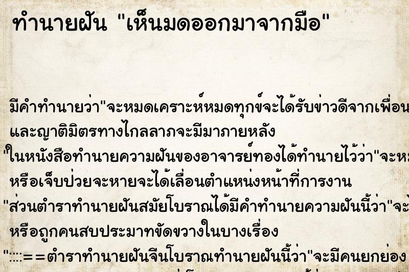 ทำนายฝัน เห็นมดออกมาจากมือ ทำนายฝัน เห็นมดออกมาจากมือ
