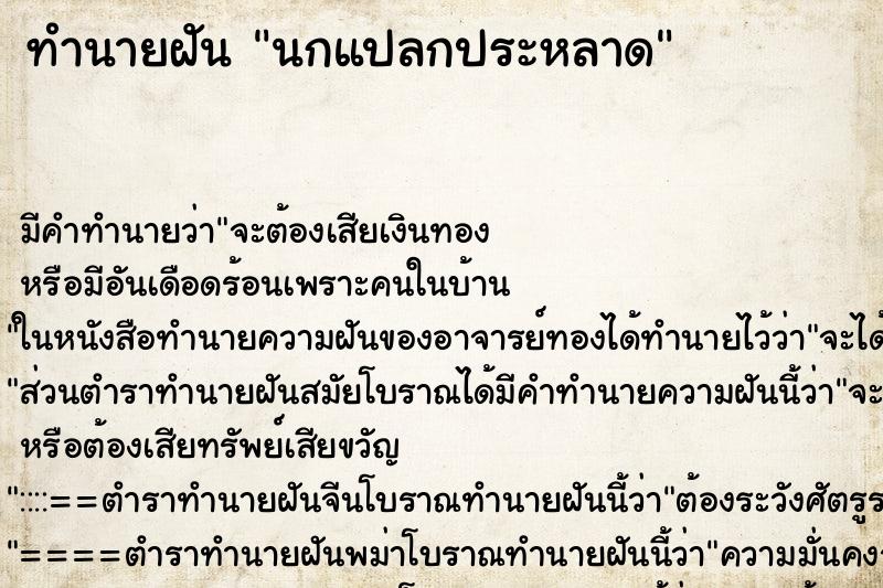 ทำนายฝันนกแปลกประหลาด ทำนายฝันทำนายฝันนกแปลกประหลาด