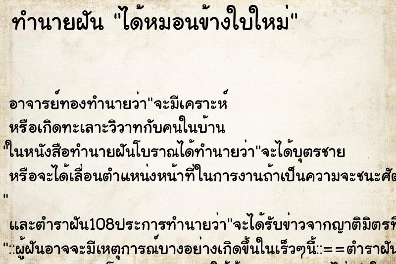 ทำนายฝันได้หมอนข้างใบใหม่ ทำนายฝันทำนายฝันได้หมอนข้างใบใหม่