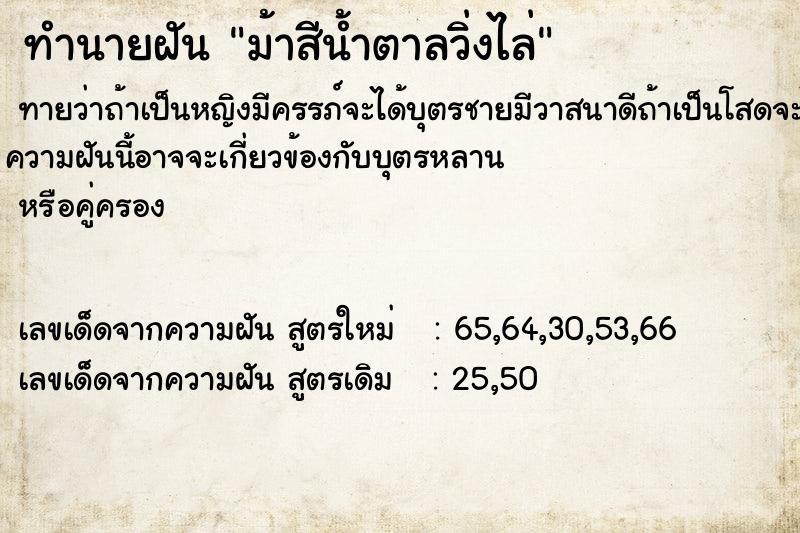 ทำนายฝันม้าสีน้ำตาลวิ่งไล่ ทำนายฝันทำนายฝันม้าสีน้ำตาลวิ่งไล่