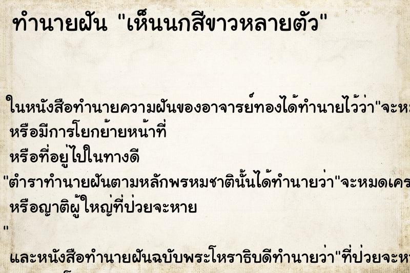 ทำนายฝัน เห็นนกสีขาวหลายตัว ทำนายฝัน เห็นนกสีขาวหลายตัว
