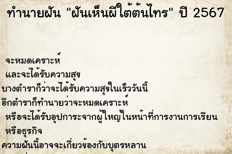 ทำนายฝันฝันเห็นผีใต้ต้นไทร ทำนายฝันทำนายฝันฝันเห็นผีใต้ต้นไทร
