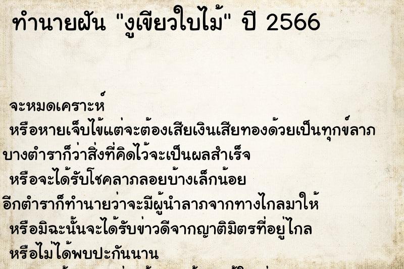 ทำนายฝันงูเขียวใบไม้ ทำนายฝันทำนายฝันงูเขียวใบไม้