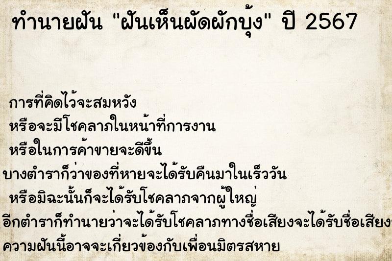 ทำนายฝันฝันเห็นผัดผักบุ้ง ทำนายฝันทำนายฝันฝันเห็นผัดผักบุ้ง
