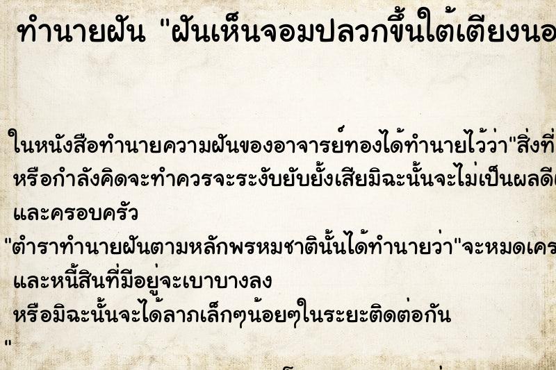ทำนายฝันทำนายฝันฝันเห็นจอมปลวกขึ้นใต้เตียงนอน