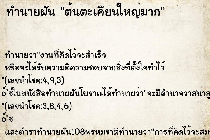 ทำนายฝัน ต้นตะเคียนใหญ่มาก ตำราโบราณ แม่นที่สุดในโลก