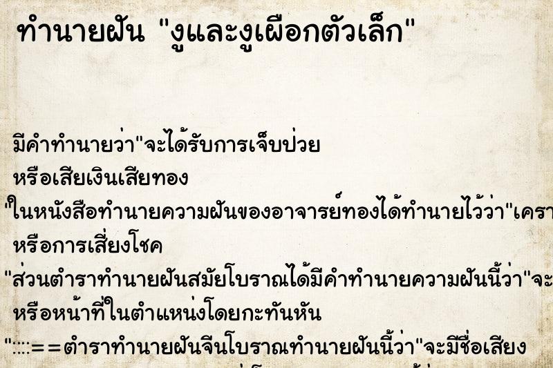 ทำนายฝัน งูและงูเผือกตัวเล็ก ตำราโบราณ แม่นที่สุดในโลก